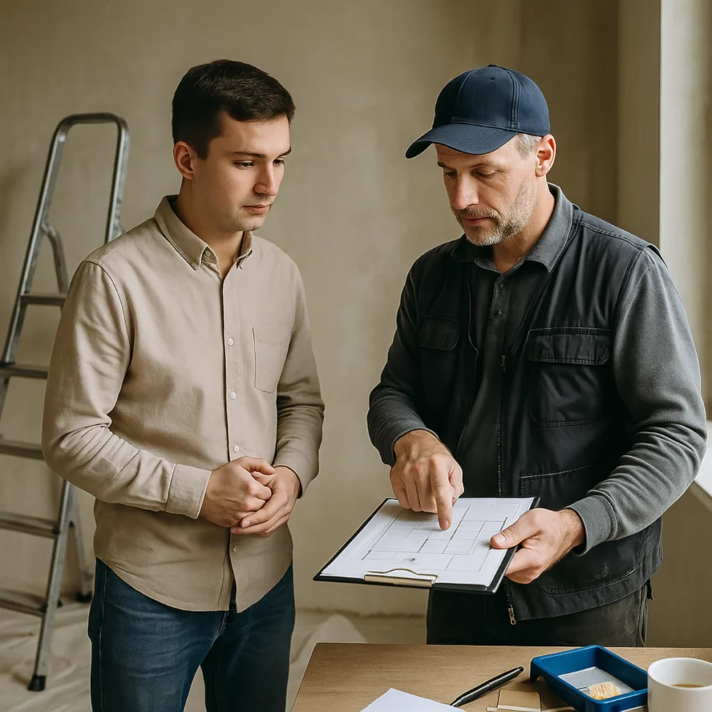 Jak wybrać i rozliczać ekipę remontową, by nie przepłacić – inwestor i wykonawca omawiają plan, kosztorys i harmonogram na budowie