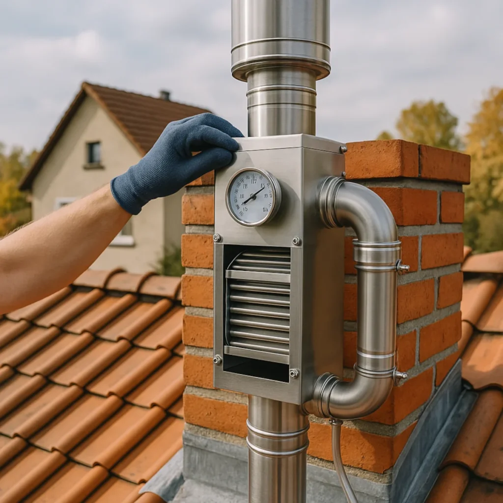 Odzysk ciepła z komina na dachu – moduł wymiennika przy przewodzie kominowym