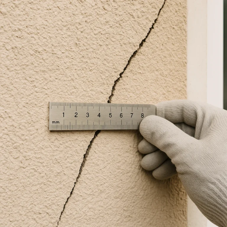 Pęknięcia na elewacji – pomiar rysy stalową linijką w mm