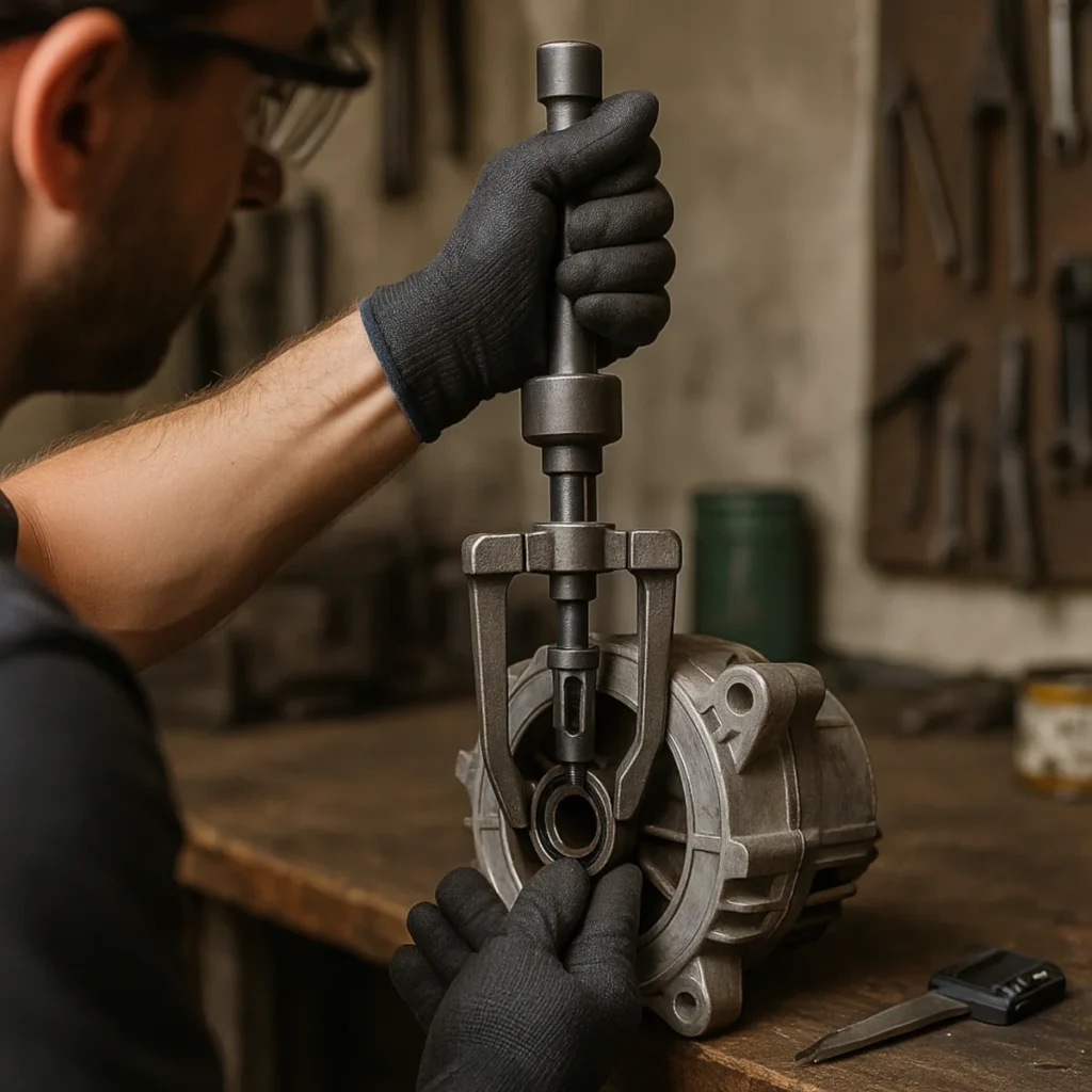 ściągacz do łożysk wewnętrznych typu slide hammer w obudowie silnika