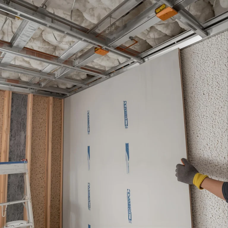 Montaż sufitu podwieszanego na ruszcie akustycznym z wełną mineralną i płytą GK – wyciszenie mieszkania w bloku