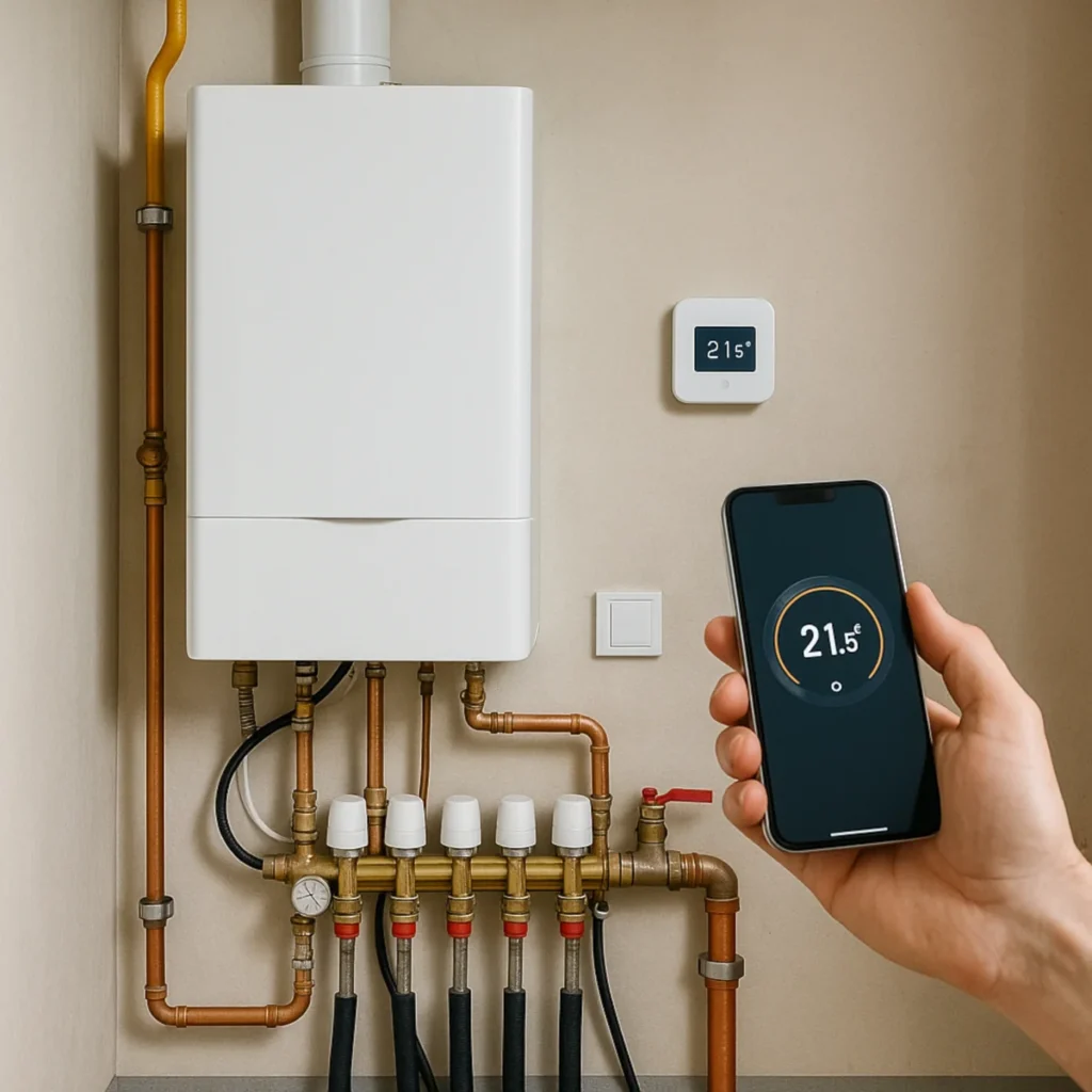 Inteligentne sterowanie ogrzewaniem w kotłowni domu jednorodzinnego z kotłem gazowym i smart termostatem