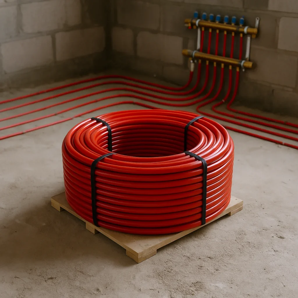 Zwinięta rura PEX do ogrzewania podłogowego elektrycznego na posadzce