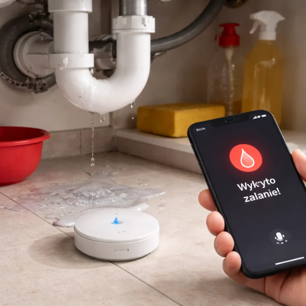 Czujnik zalania i wycieków pod zlewem – wyciek z syfonu i alert w aplikacji