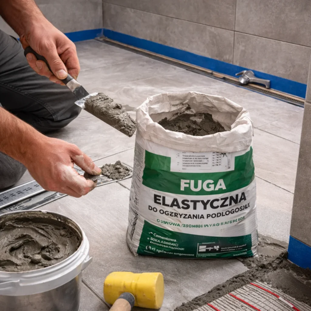 Fuga elastyczna na ogrzewanie podłogowe – przygotowanie i nakładanie fugi w łazience na płytkach podłogowych