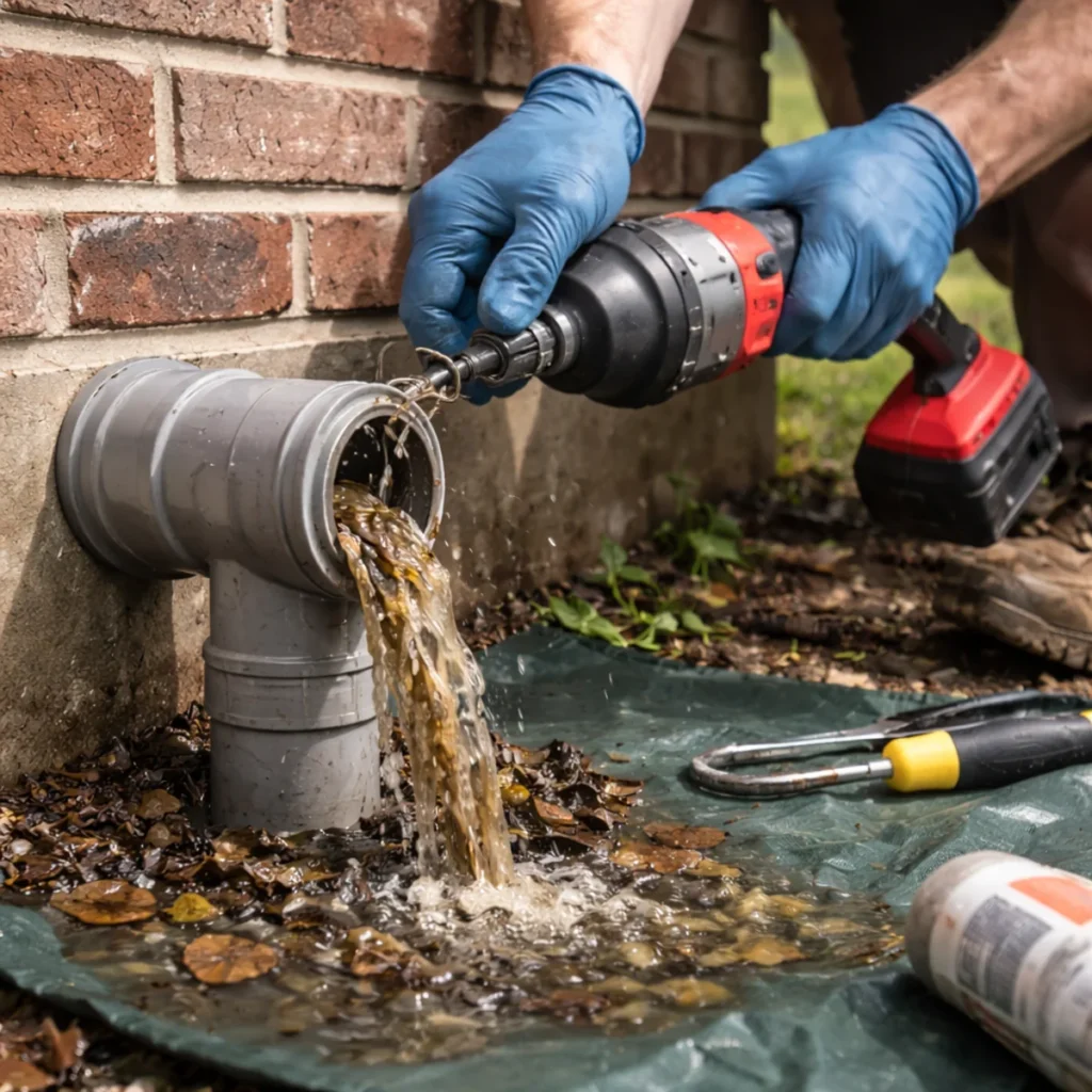 Udrażnianie rury odpływowej sprężyną – jak udrożnić zapchany odpływ na zewnątrz domu