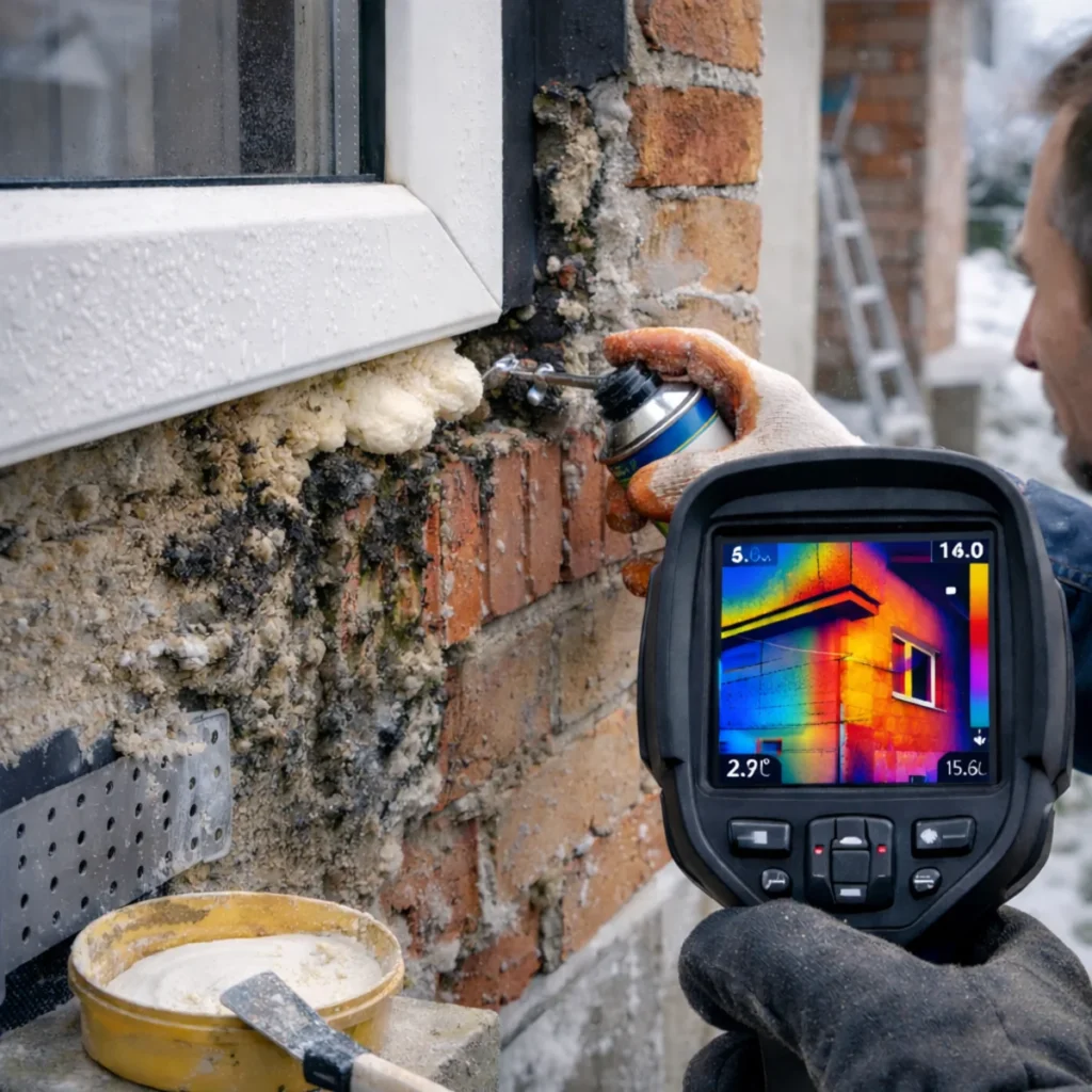 Mostki termiczne w ścianach zewnętrznych – docieplenie i uszczelnianie przy ramie okiennej z kontrolą termowizyjną