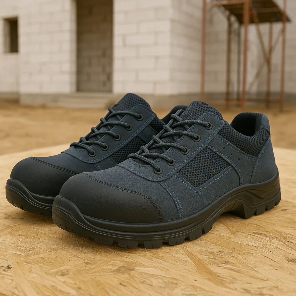 Para lekkich butów roboczych z podnoskiem kompozytowym na tle budowy