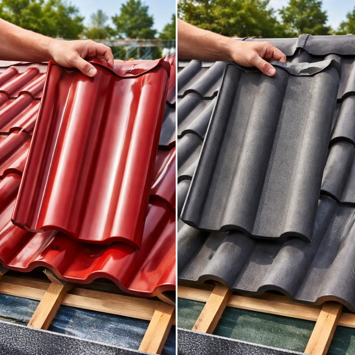 Porównanie dachówki ceramicznej i betonowej na dachu podczas wyboru pokrycia