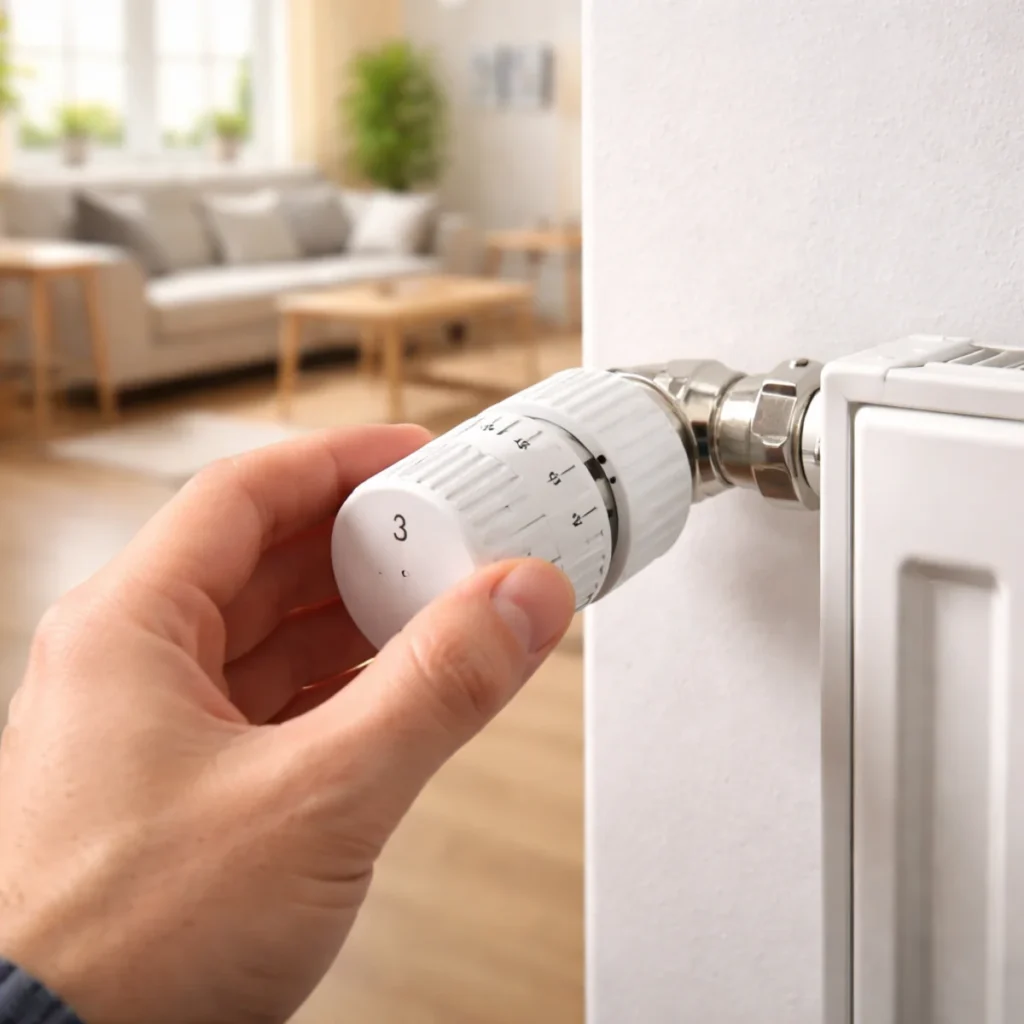 Regulacja głowicy termostatycznej na grzejniku w salonie – ustawienie temperatury i oszczędne ogrzewanie
