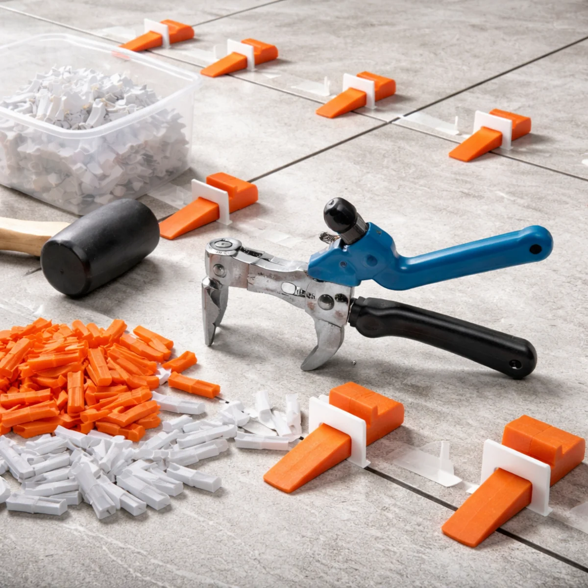 System poziomowania płytek – klipsy i kliny oraz szczypce do docisku na gresie