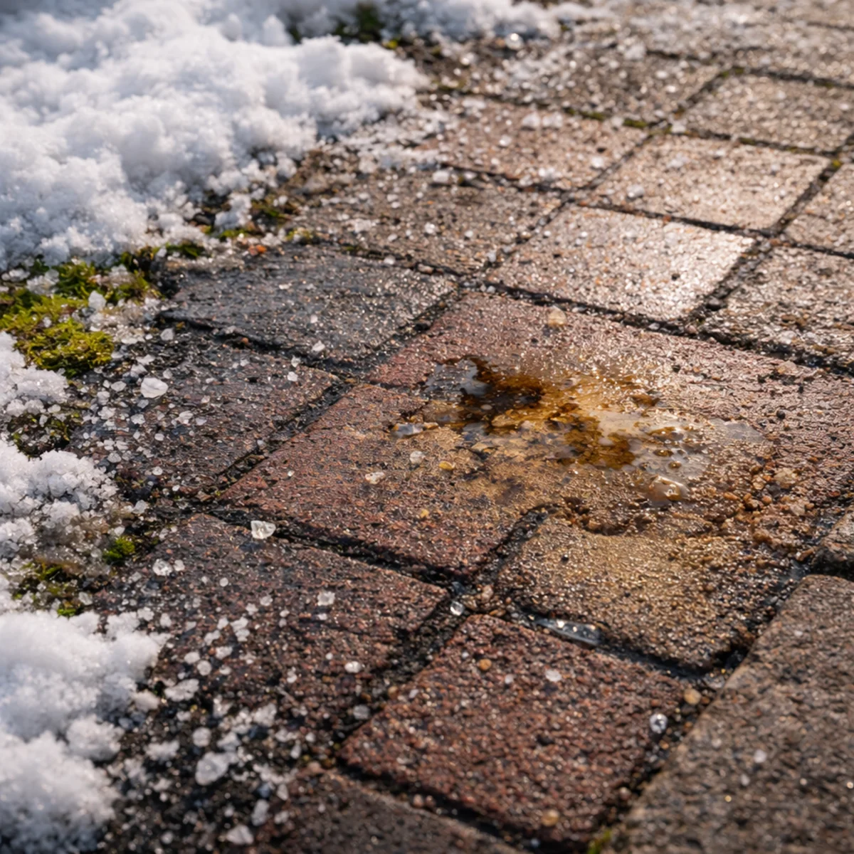Kostka brukowa po zimie: sól, mech, wykwity i plama oleju – typowe problemy przed impregnacją